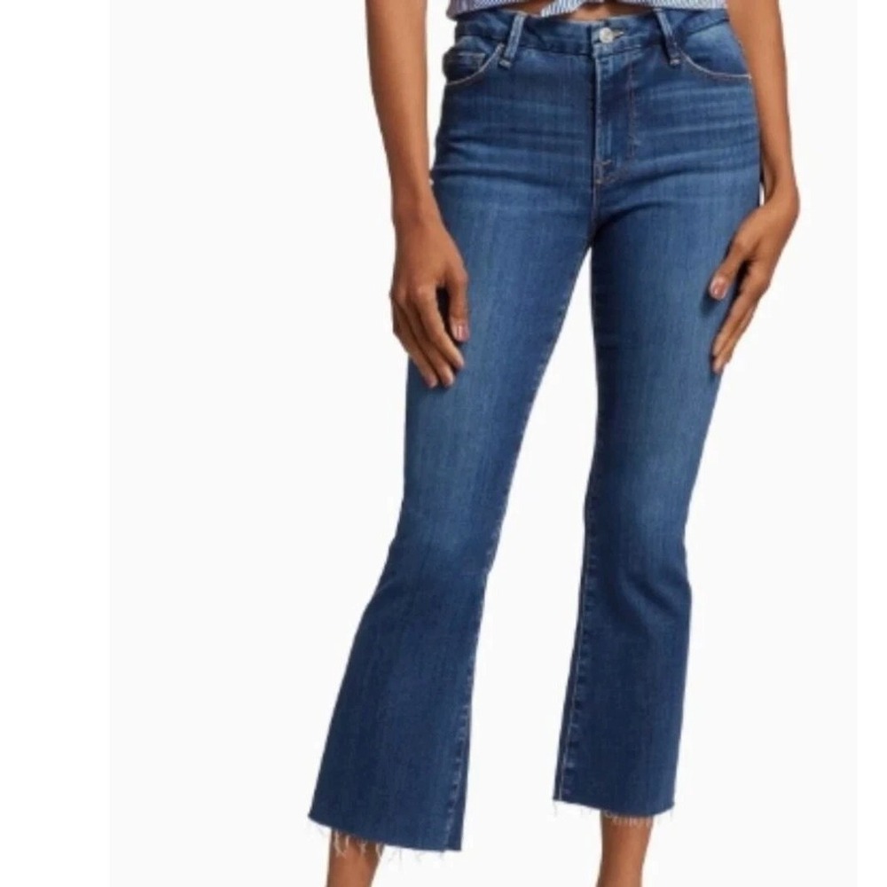 Frame Le Crop Mini Boot Jeans Women s 28x26 Medium Wash Stretch Denim Raw Hem